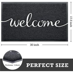 Durable Welcome Mats Outdoor Indoor Non-Slip Doormat (30"x17.5", Black)